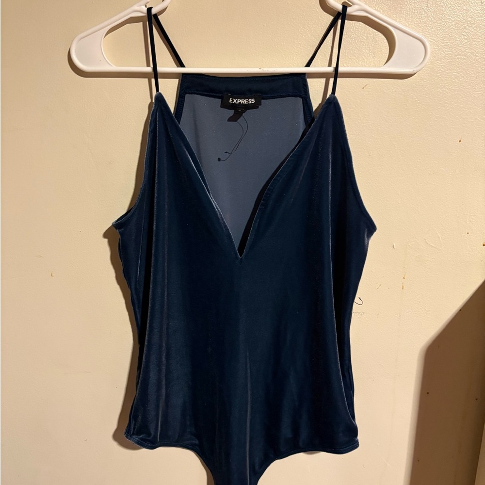 Express Deep Blue Velvet Bodysuit